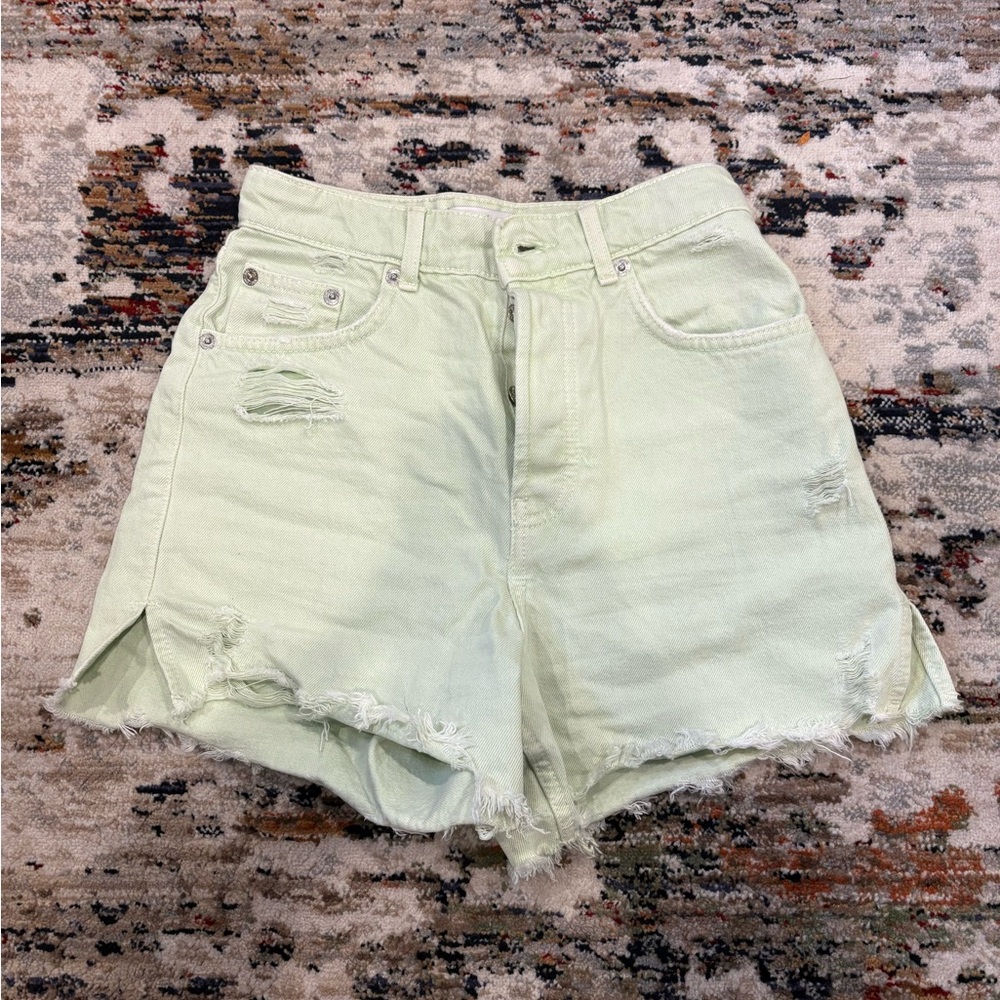 Zara Light green denim shorts